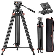 COMAN 74" Camera Tripod, Heavy Duty Video 7.5 x x 37.4 inches, Black 