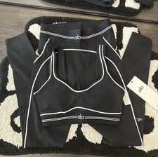 ALO Women's Athletic Colorblock Bra  Leggings Set Black  White Size S