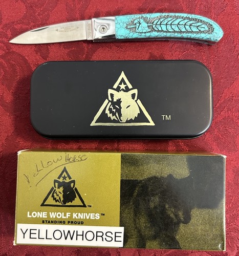 David Yellowhorse R.W. Loveless Lone Wolf Knives Turquoise Eagle Feather Knife