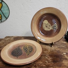Set Of 2 Vietri Foresta Salad Plate Brown Bird And Leaves Vintage Italy 8.5"