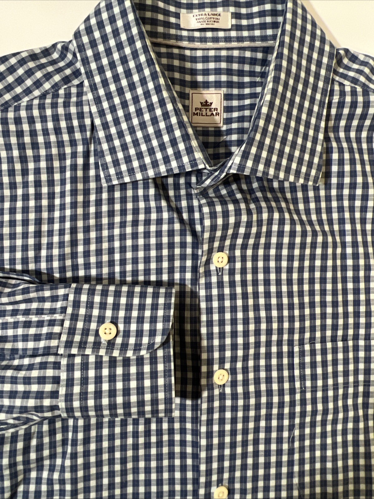 Peter Millar Blue Checkered Collared Button Down … - image 1
