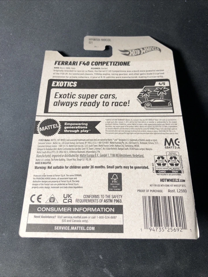 ERROR Hot Wheels 2025 Ferrari F40 Competizione Double Bubble Two Blisters 1/1 - Image 2 of 4