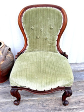 Vintage Green Velvet Button Back Armchair Wooden Frame Repair Restoration Projec