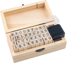 36 Pcs Small Wooden Rubber Stamps, Wooden Box Multipurpose Number Alphabet Lette