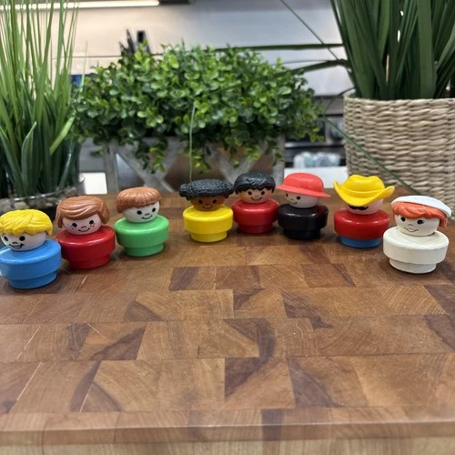 Vtg 90’s Fisher Price Little People Peg Figures 9pc Mixed Cowboy Nurse Fireman