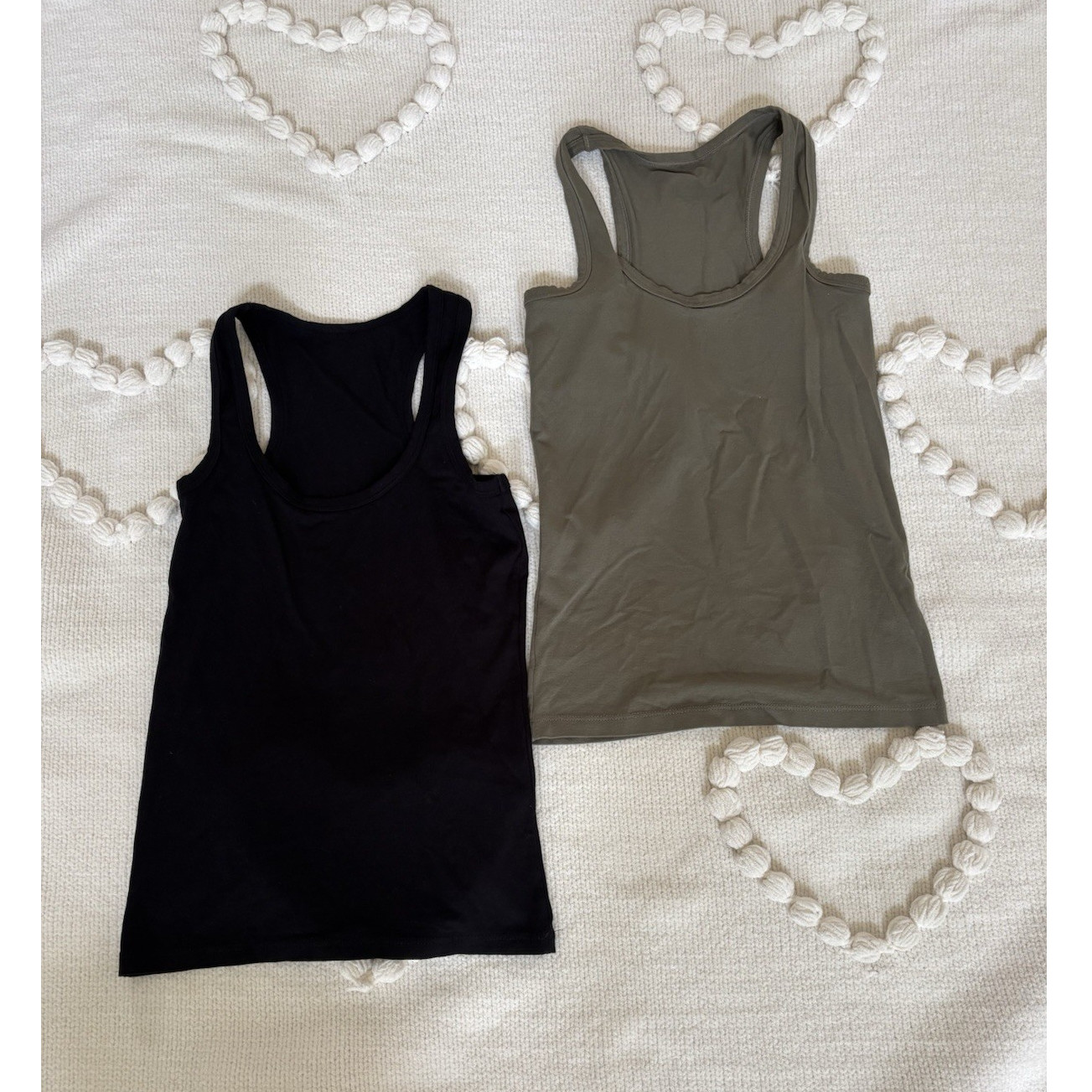 Women's 2-Pack Racerback Tank Tops Solid Black & Olive Sleeveless Scoop Neck XS