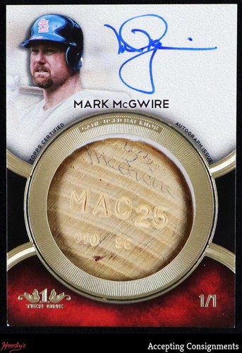 2018 Topps Tier One Mark McGwire GAME-USED BAT KNOB ON CARD AUTO 1/1 CARDINALS