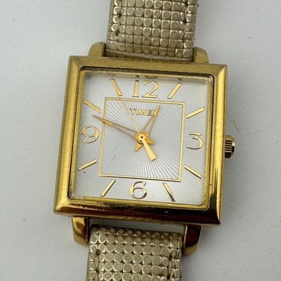 Timex Quartz Watch Women Gold Tone Square Leather Band  display picture 1