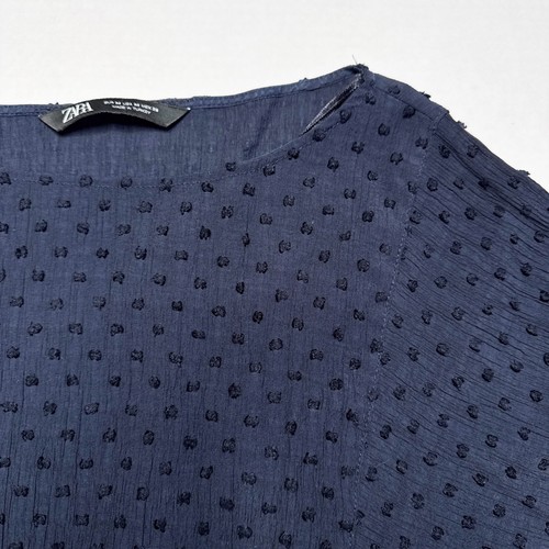 ZARA Damska Ciemnoniebieska Teksturowana kropka Długi rękaw Relaks Fit Bluzka Top M - Zdjęcie 5 z 6