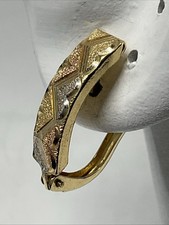 HOOP Earrings 20mm x 6mm Solid 14K Tricolor Gold Diamond Cut Lever Back 1.7gr.