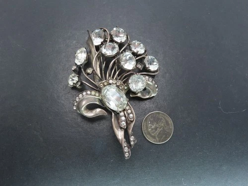 Vtg Eisenberg Originals Sterling Silver & Glass/Paste Fur Clip/Brooch, 71.7g