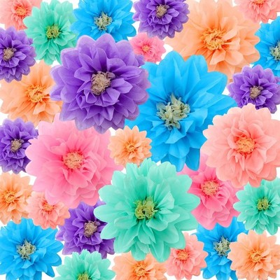 18 PCS Mexican Paper Flowers Colorful Fiesta Tissue Pom Poms 6 8 10 Inch Party