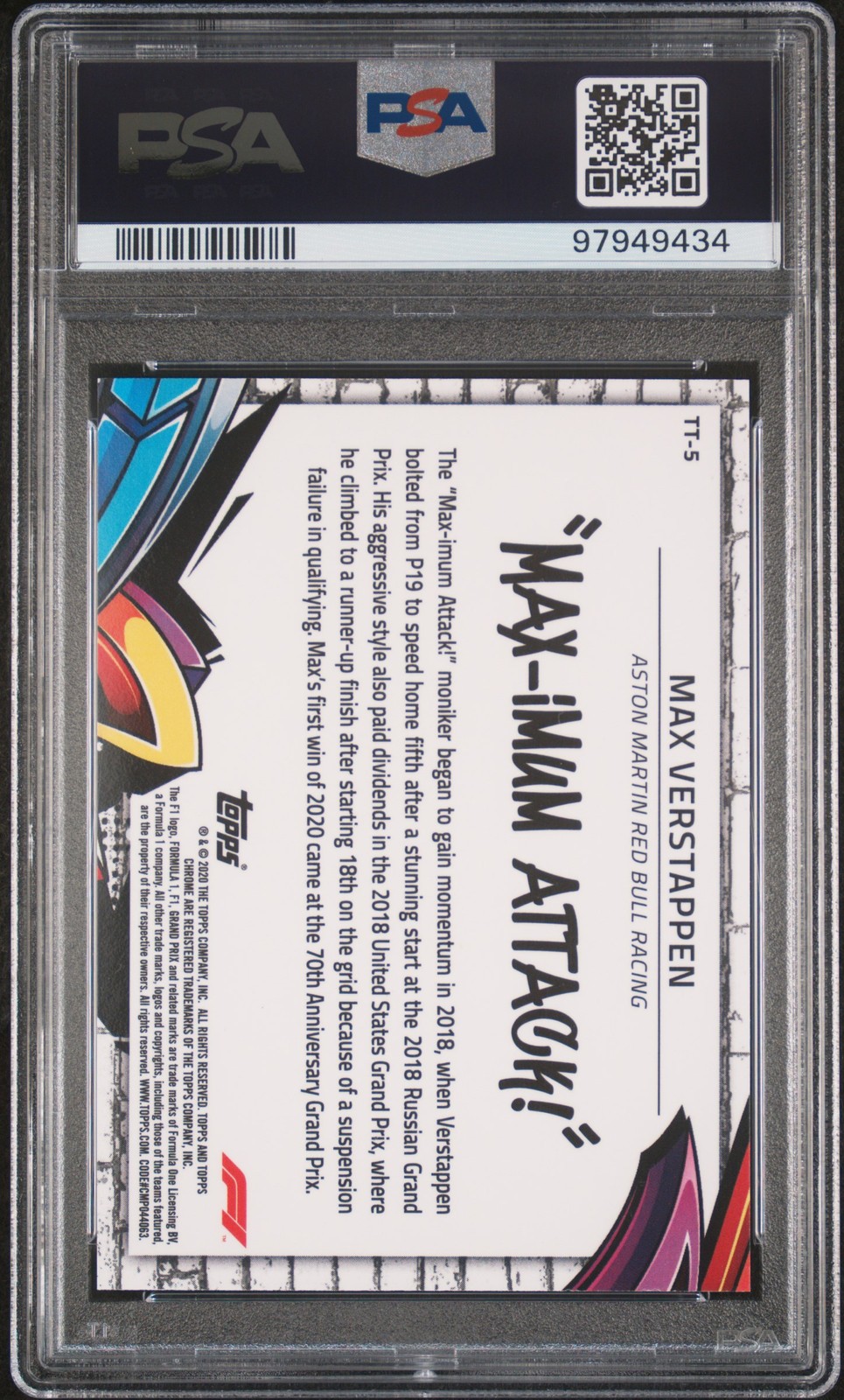 2020 TOPPS CHROME FORMULA 1 TRACK TAGS #5 MAX VERSTAPPEN PSA 10 view 2