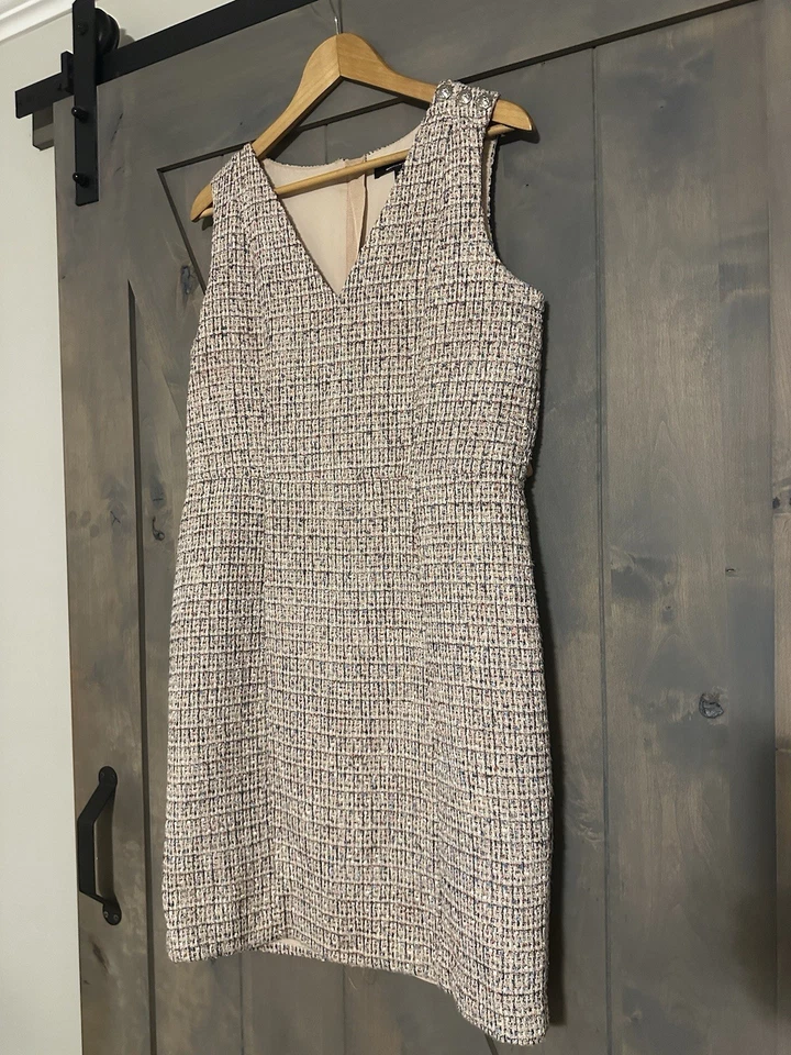 Vestido Vaina Casa Blanca Mercado Negro 12 WHBM Rosa Tweed Boucle Carrera Preppy Foto 3 de 4