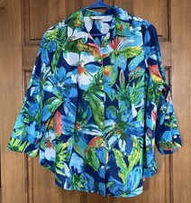 ALLISON DALEY Blouse Plus Size 20W Blue Tropical Beach Hawaii Floral Shirt