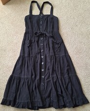 Free People Black Tiered Flared Long Boho Dress Hem Altered 1 Button missing S
