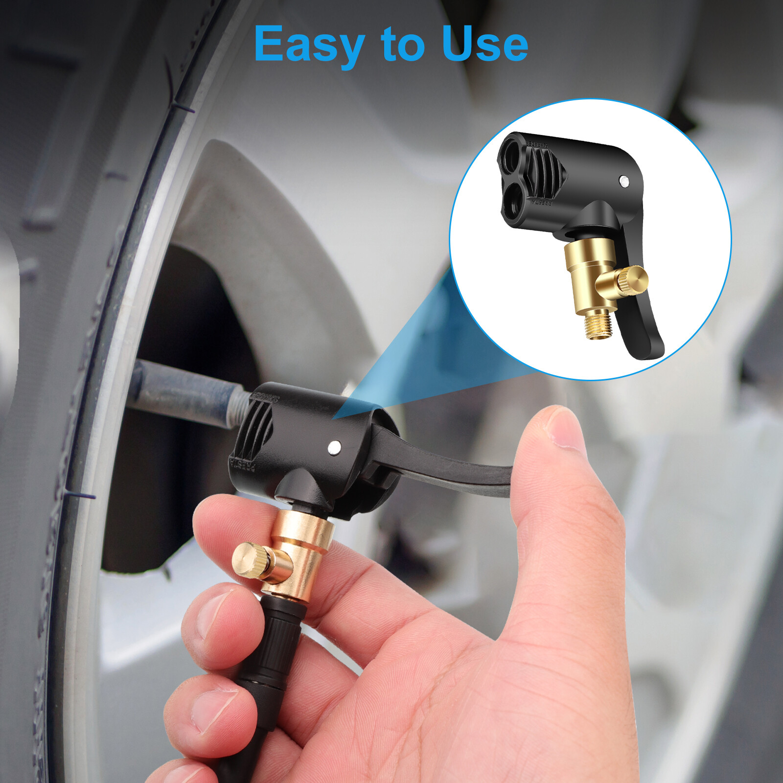 Deflateable Tire Air Chuck 2-in-1 Compatible with Schrader and Presta Valve