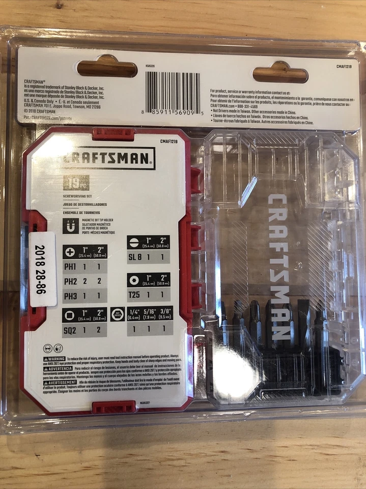 CRAFTSMAN 19pc SCREWDRIVER BIT SET WITH PLASTIC HARD Case cmaf1219 - Image 2 of 4