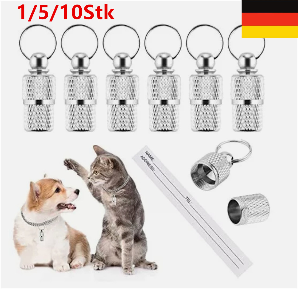 1-10 Stk Adresshülse Haustier Hund Katze Adressanhänger Halsband Anhänger Kapsel