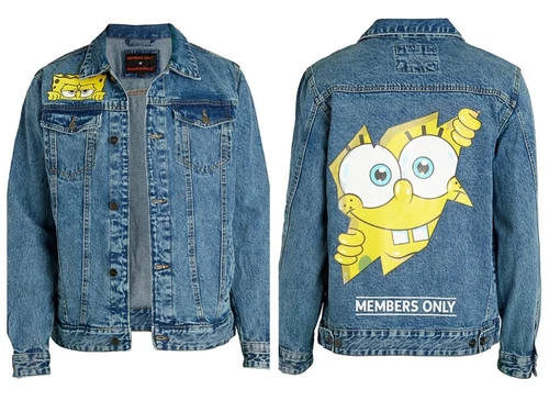 Members Only Nickelodeon SpongeBob Men's Large Casual Denim Jacket '90's Cartoon
