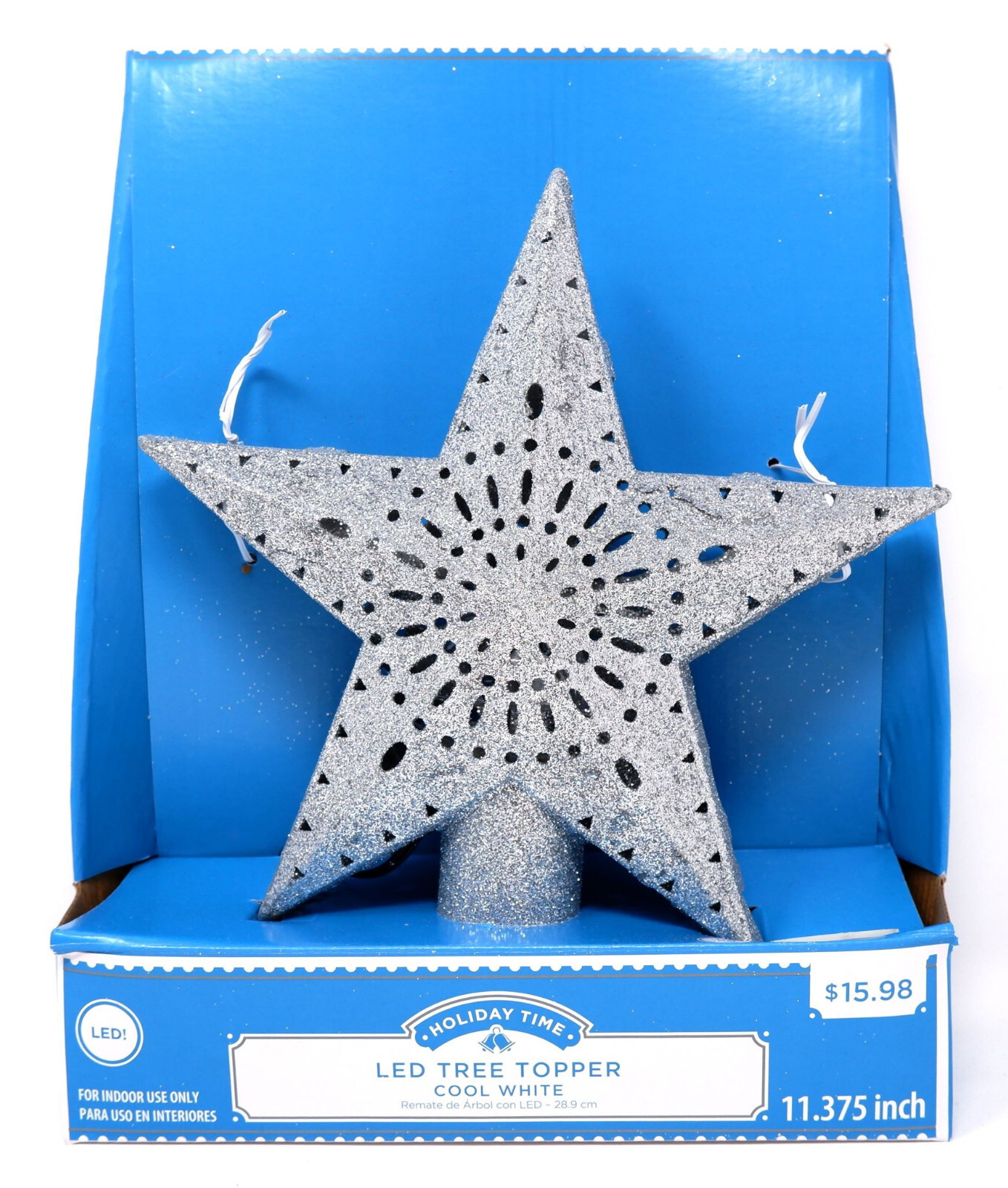 HOLIDAY TIME 17-138S SILVER LED TREE TOPPER WITH COOL WHITE LIGHTS 11.4 ...