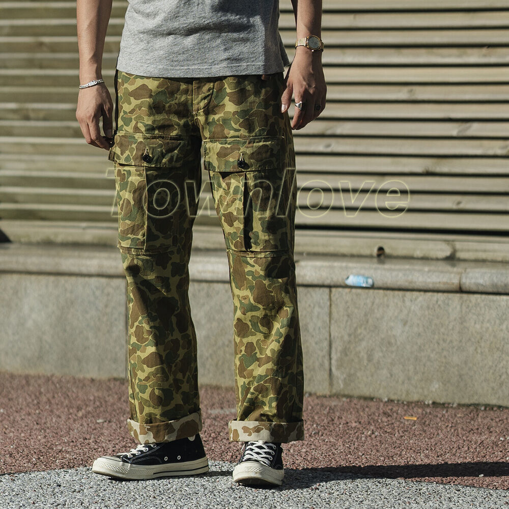 Bronson Mens HBT Camouflage Pants M-1943 Modified Loose Fit Duck