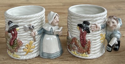 2 Vintage 1990 Fitz & Floyd Pilgrims Progress Mugs Prudence & Percival Set