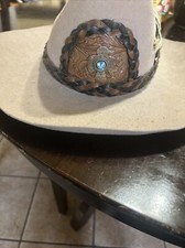 Navajo Grey Medium Cowboy Hat With Feathers On Side