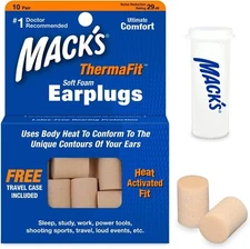 Mack’s ThermaFit Soft Foam Earplugs, 10 Pair Plus 10 (Pack of 1), Beige 