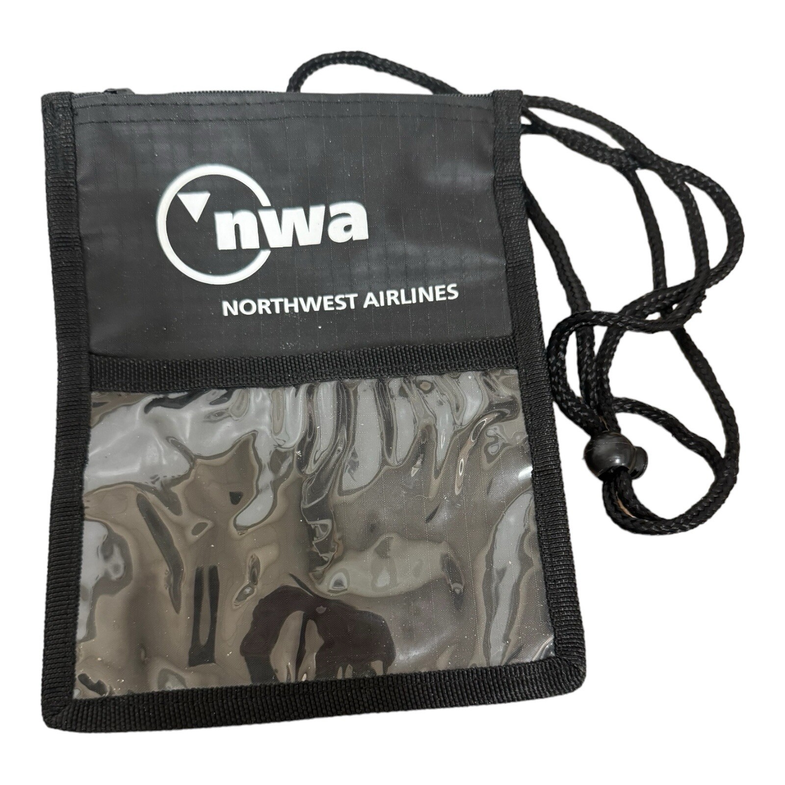 NWA Northwest Airlines Black Passport Holder Neck Wallet Security Pouch-image