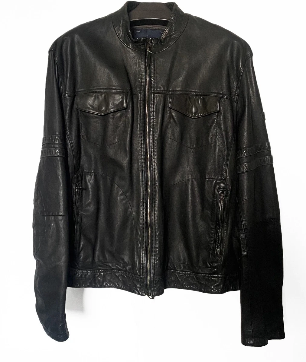 Armani leather best sale bomber jacket mens