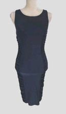 Eliza J Womens Ruched Bodycon Dress Size 10 Navy Blue Crew Neck Sleeveless 299P