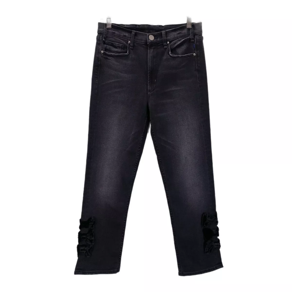 Anthropologie McGuire Vintage Slim Jeans Size 28 Black High Rise Velvet Bows