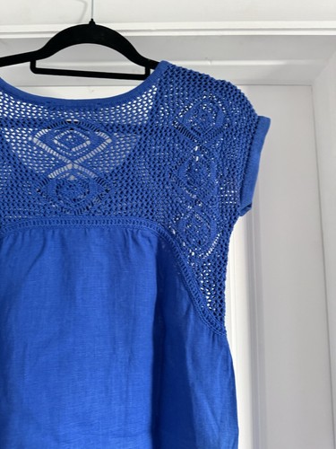 Comptoir Des Cotonniers Size M 100% Cotton Blue Short Sleeve Crochet Dress Frock - Picture 11 of 17
