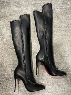 Christian Louboutin Clemence Botta 100 Black Leather Chain OTK