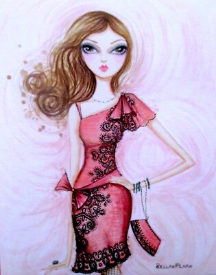 Papyrus Bella Pilar Fashion Girl in Pink Blank Notecard Greeting Card