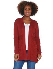 Denim Co Red Open Front Cable Detail Long Sweater Cardigan New