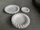 Vintage MCM Fenton Hobnail And Hazel Atlas 3 Pc Milk Glass Ashtray Collection