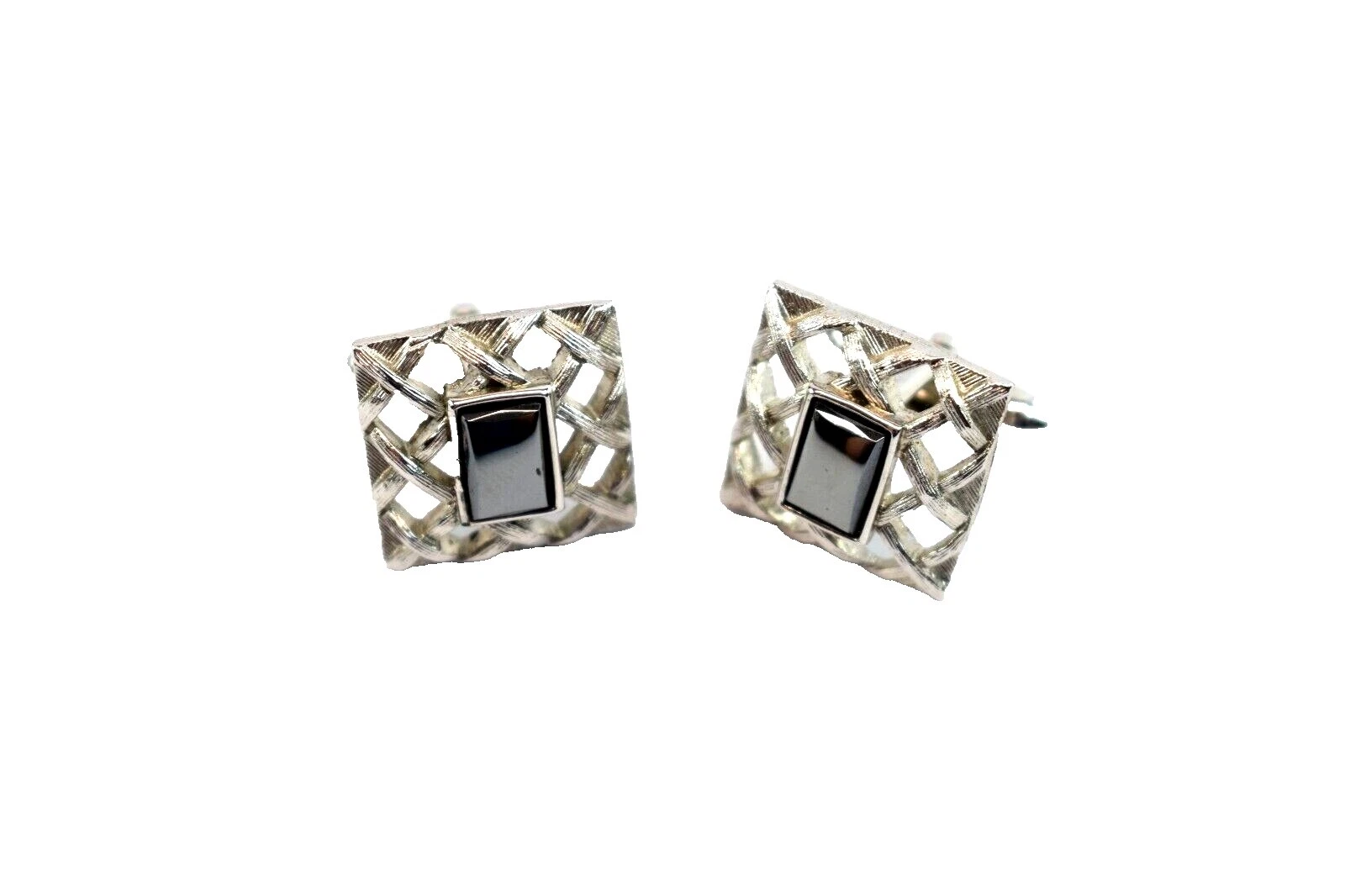 Gemelos Bañado en Plata Hematites Para Hombres