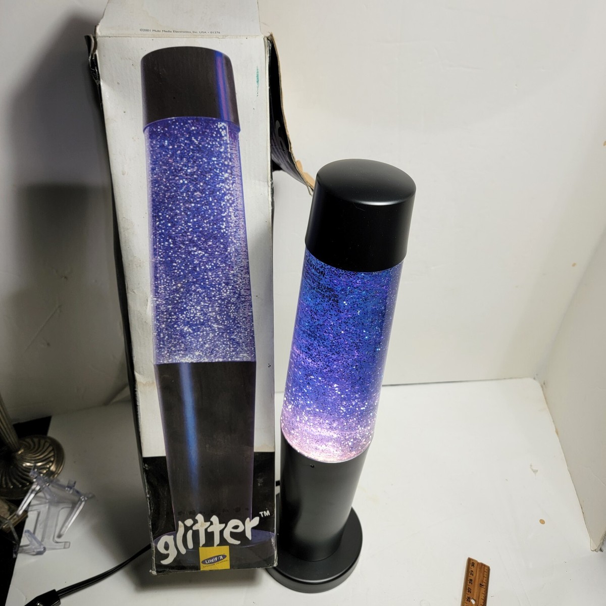 Vtg Lite F/X Silver Glitter Lava Lamp 18” With Blue Liquid