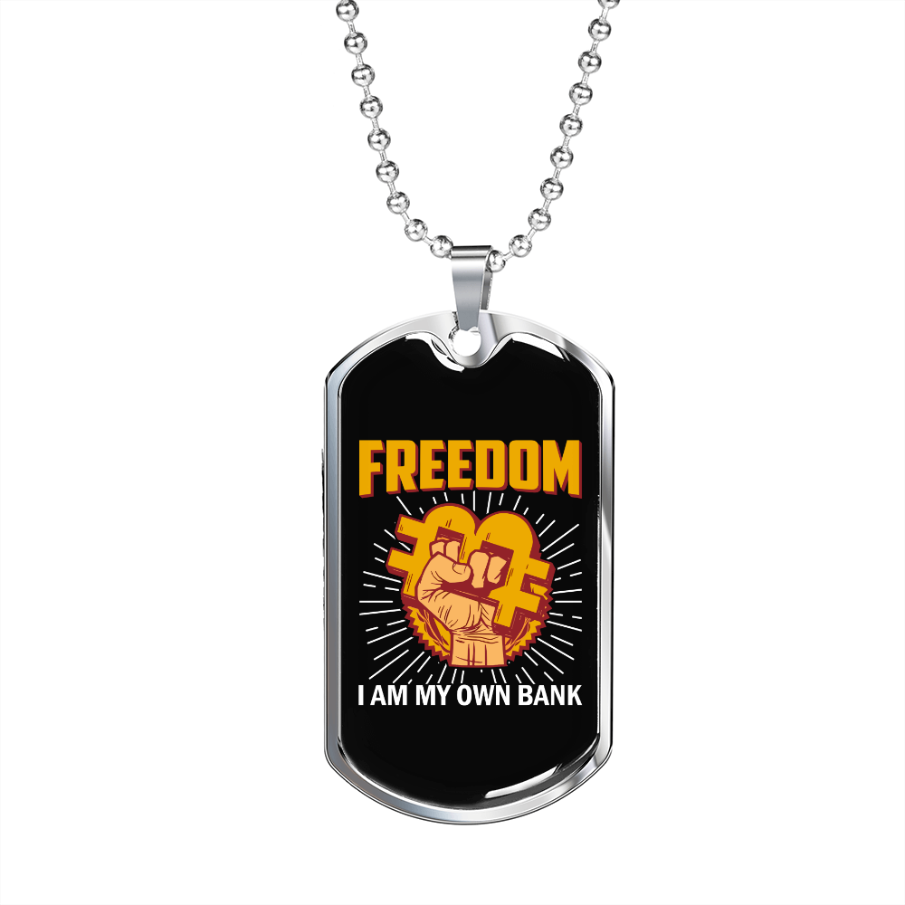 Freedom Crypto Necklace Stainless Steel or 18k Gold Dog Tag 24