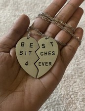 Best Friend Necklace Sister Big Pendant Best Bitches 4 Ever Heart Forever 2 PC