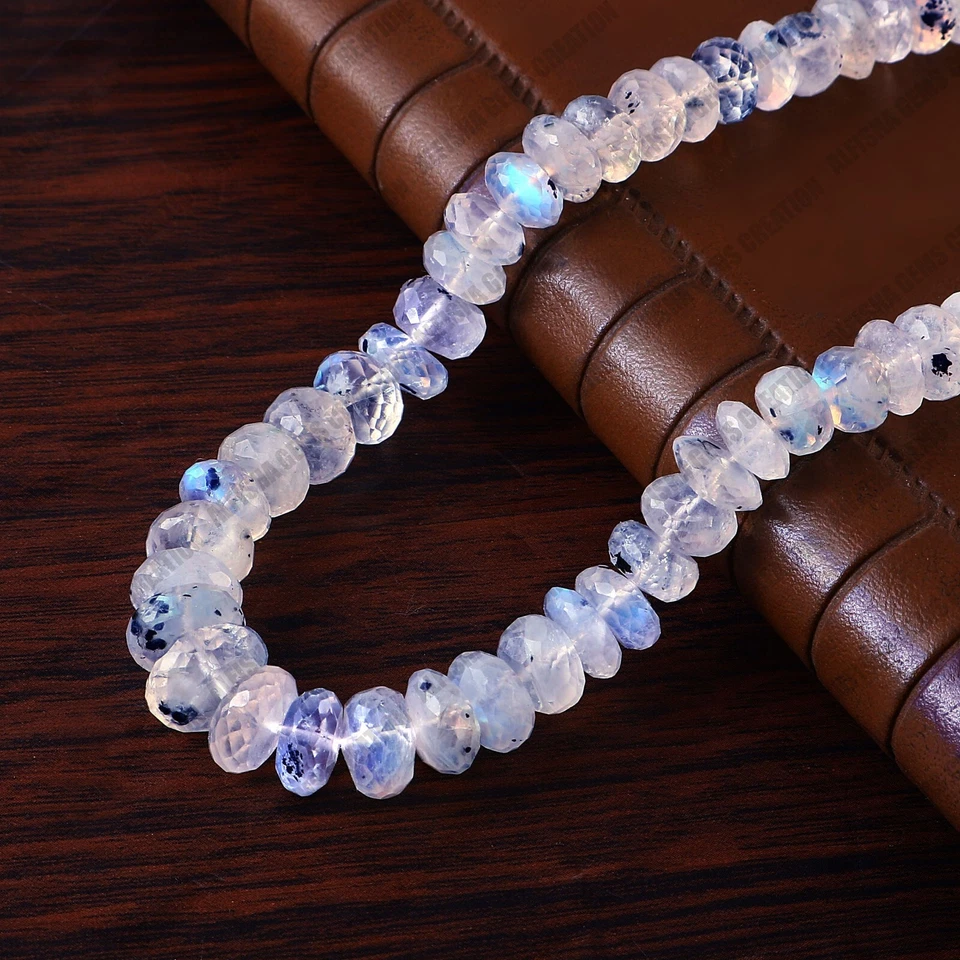Natural Rainbow Moonstone Faceted Rondelles Gemstone Beads Size 8-10 mm 16"Stran - Image 4 of 4