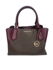 Michael Kors Brown/Burgundy Signature Coated Canvas and Leather Tote