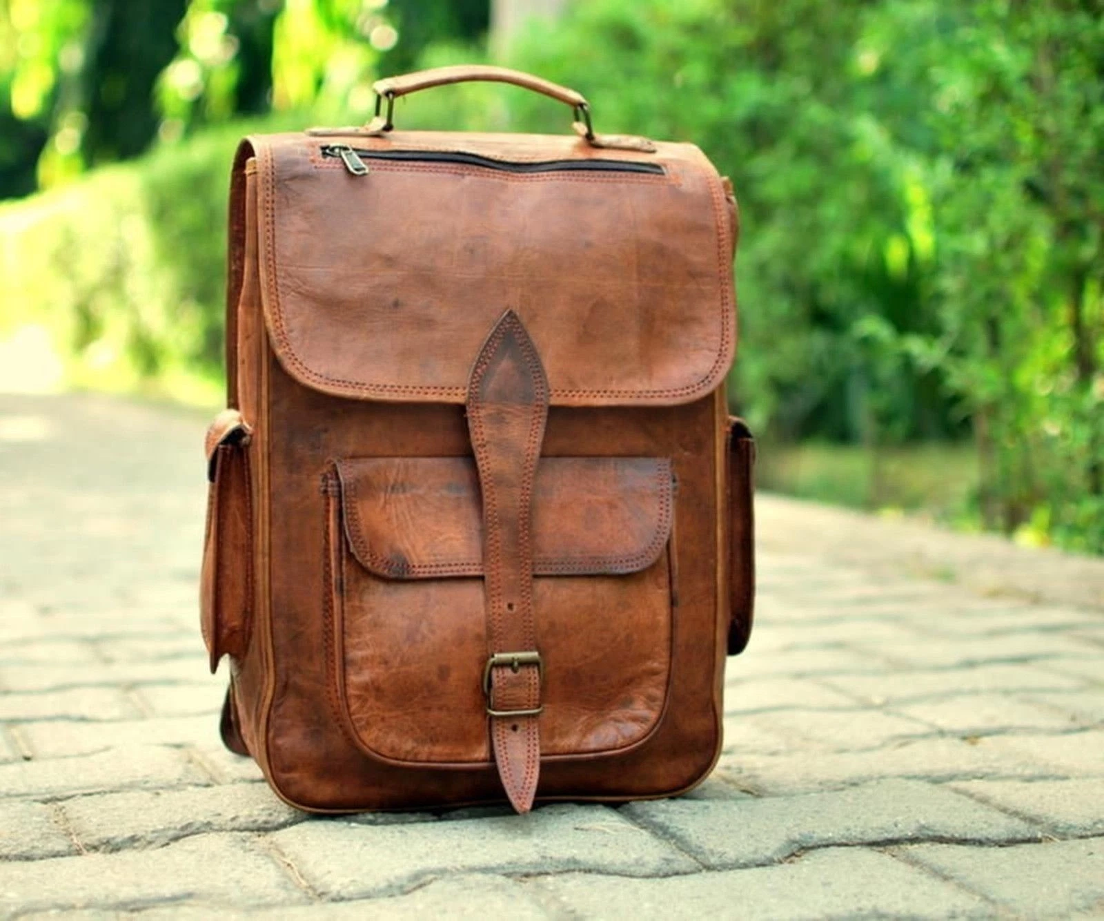 16" genuine leather Vintage Backpack laptop satchel brown vintage handmade bag