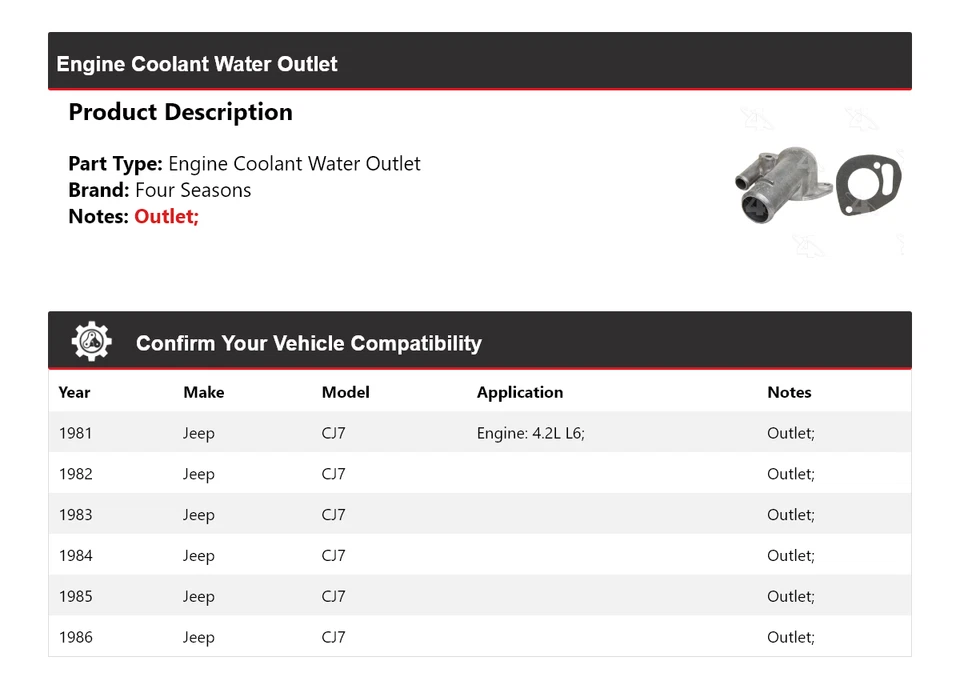 Salida de agua refrigerante motor Jeep CJ7 1981-1986 4 estaciones 1982 1983 1984 1985 Foto 2 de 4