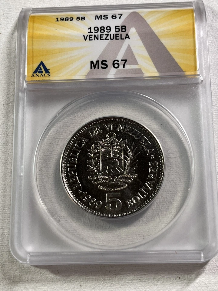 1989 Venezuela 5 Bolivares Graded MS 67 by ANACS - Image 2 of 4