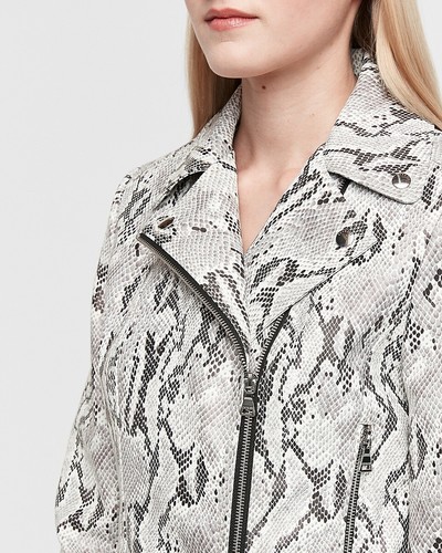 NEW EXPRESS SNAKESKIN PRINT VEGAN LEATHER CROPPED MOTO JACKET SZ XS EXTRA SMALL - Picture 3 of 3