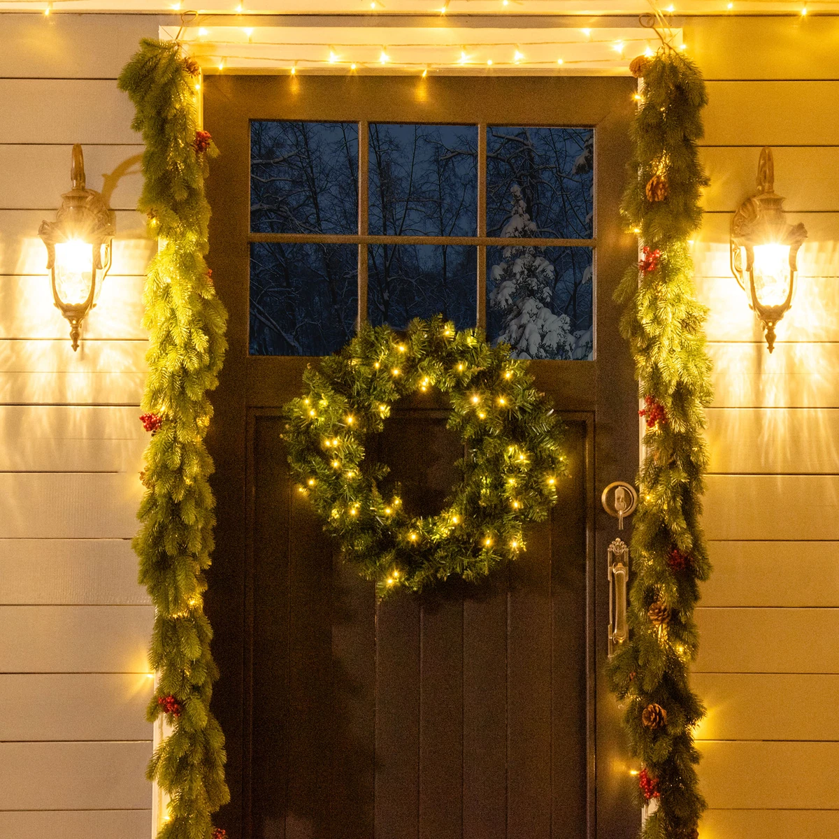 55cm Battery Operated Christmas Wreath Home Decoration w 50 LED