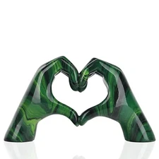 DOVDOV Resin Sculpture, Fluid Green Heart Decoration, Modern Art Statue for H...